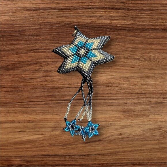 Handmade Beaded Star Ornament With Dangling Stars Design In Black Blue - Picture 2 of 5